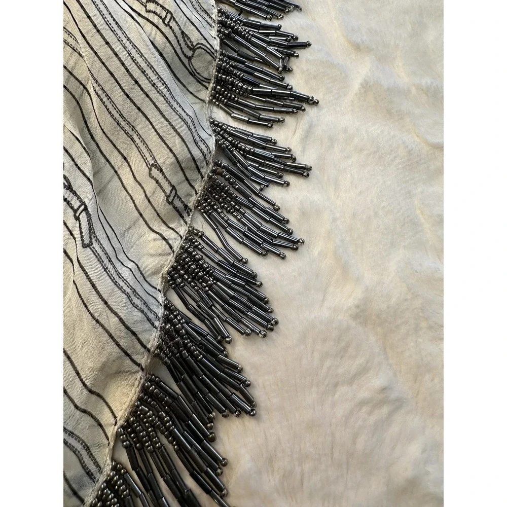 CLUB MONACO-WOMEN SILK BECKY‎ BEADED SCARF- Beige